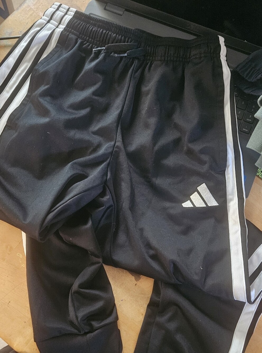 Adidas Kids Black Track Pants with White Stripes
